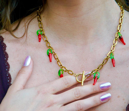 PEPPER POWER - Collier piment & fermoir avant