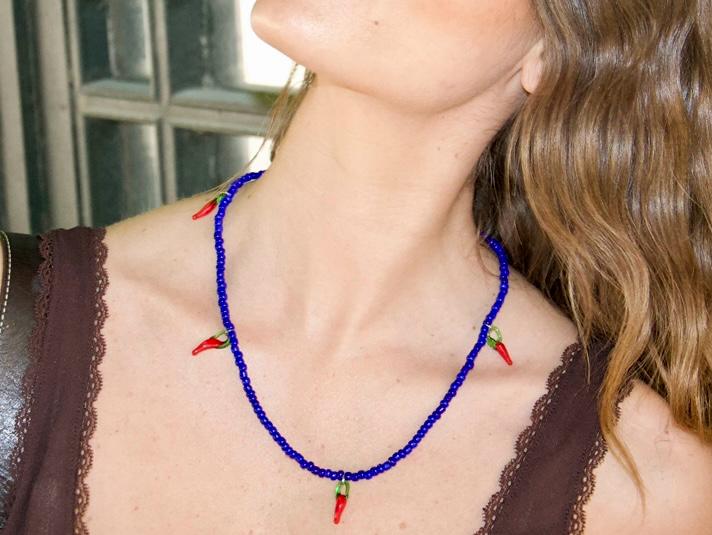 PEPPER POWER - Collier perles bleu Majorelle & piments